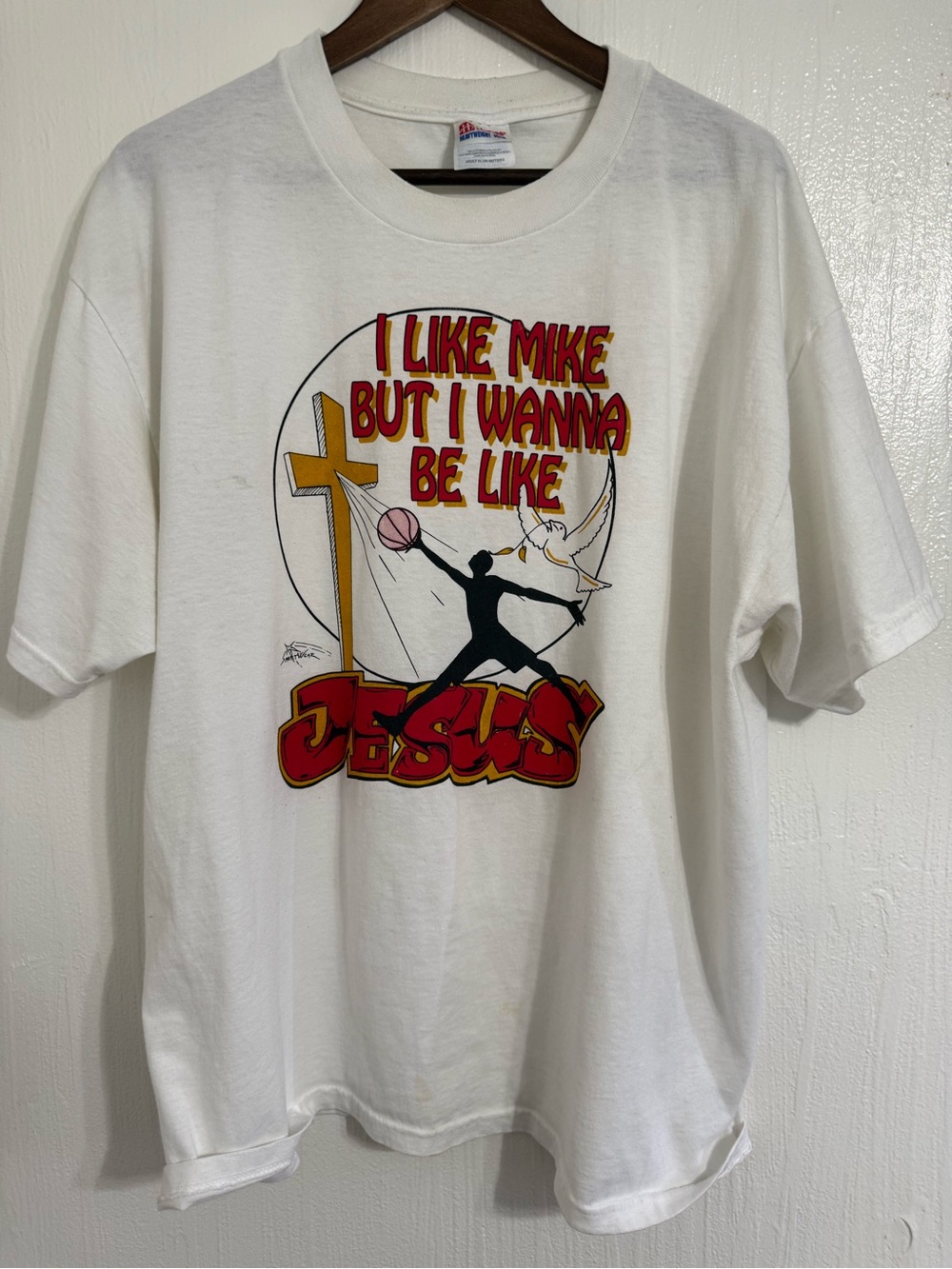 Smartwear 1990s White I Like Mike But I Wanna Be Like Jesus Shirt Men’s XL